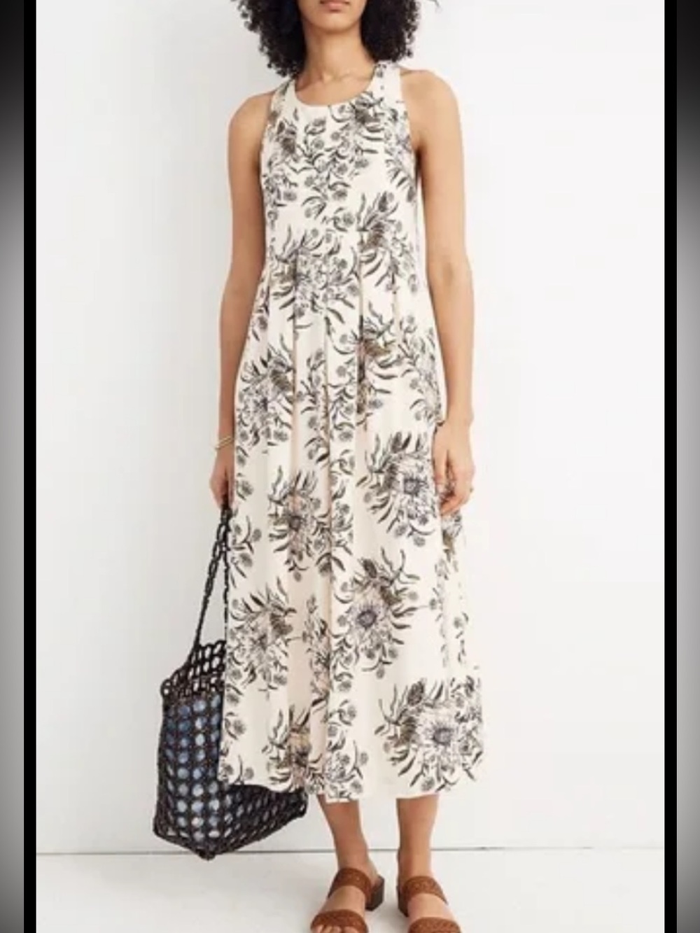 Madewell T Back Cream Maxi Dress with Black Floral Print